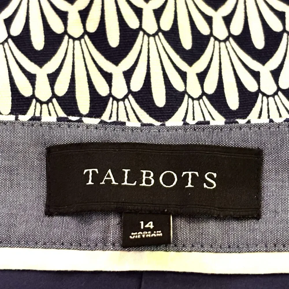 Talbots Navy Blue White Gatsby Art Deco Straight Skirt Size 14 Preppy NWOT